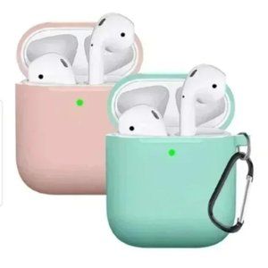 2 Pack Pink Turquoise Silicone AirPod Case Cover